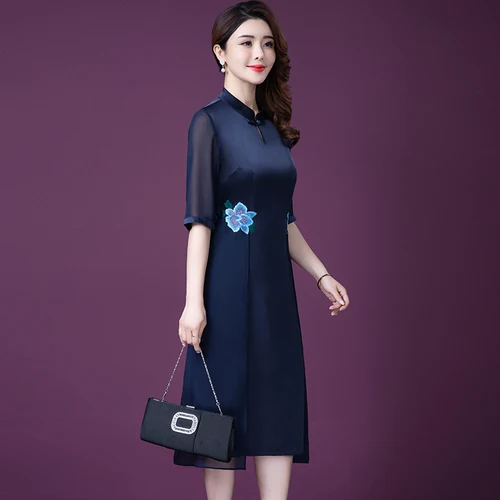 Женское шелковое платье Cheongsam элегантное большого размера Xxxxxl весна-лето 2019 |