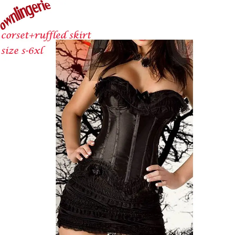 

Sexy s-xxxxxxl Women Corset Lingerie Bustier Corset Satin Gothic Corset with Ruffled Skirt Clasp side,Lace Up back Free Shipping