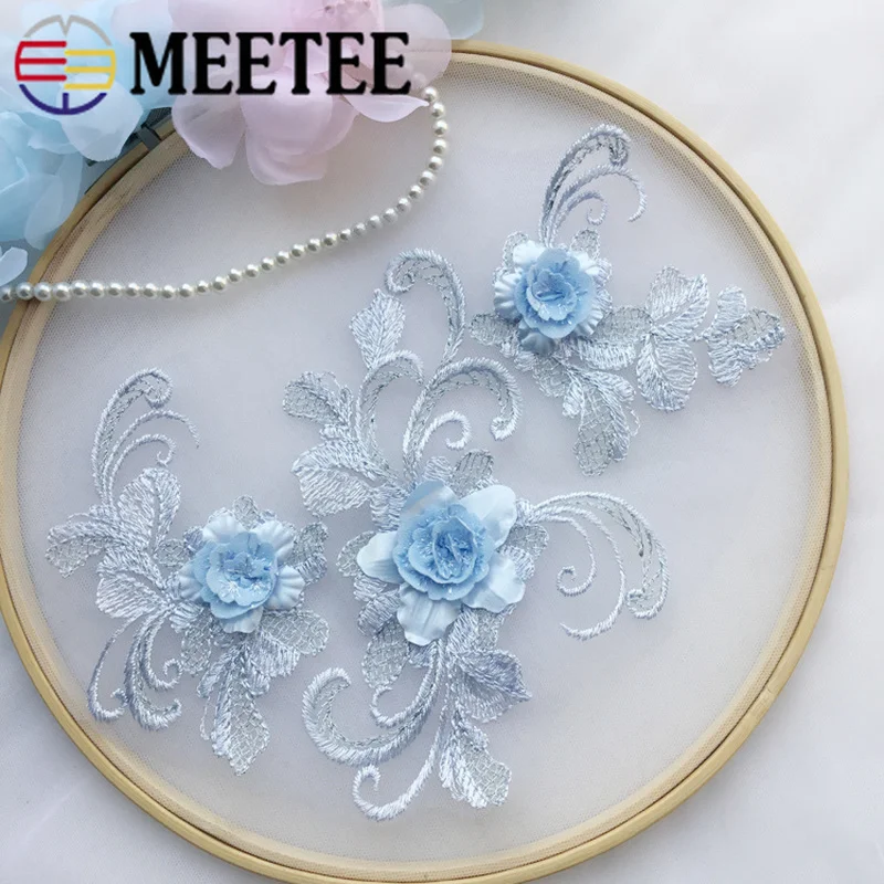 3Pcs 3D Flower Lace Applique For Wedding Dresse Floral Embroidered Patches Mesh Trims DIY Bridal Hair Trimmings Sewing | Дом и сад