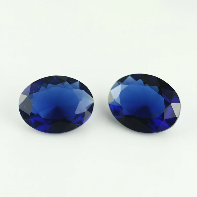 

100pcs 3x3~10x10mm Oval Shape Loose Stone Blue Color Glass Synthetic Gems For Jewelry DIY Stone