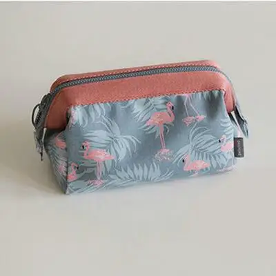 Flamingo QIAQU мода Фламинго перо узор полиэстер дорожная косметичка на молнии элегантный барабан мыть Макияж сумка для хранения Органайзер - Цвет: Flamingo
