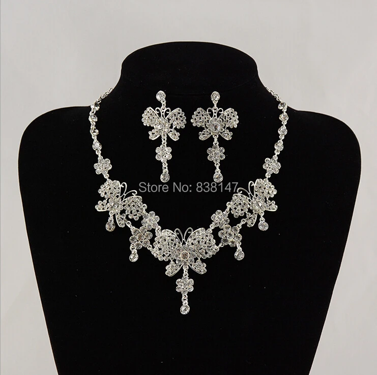 Бабочка кристалл свадьба ювелирные изделия родиевое покрытие комплект