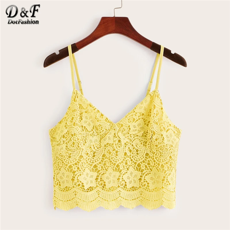 Dotfashion однотонный гипюровый кружевной короткий топ на молнии сзади, женские летние топы, одежда, повседневный жилет, Женская богемная майка с гребешком