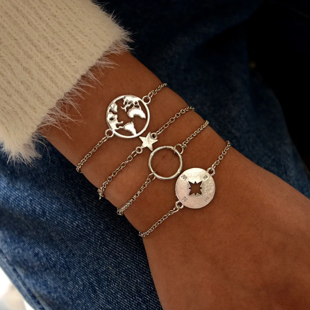 MLING 4 шт./компл. женский браслет со звездой и картой мира | Украшения аксессуары