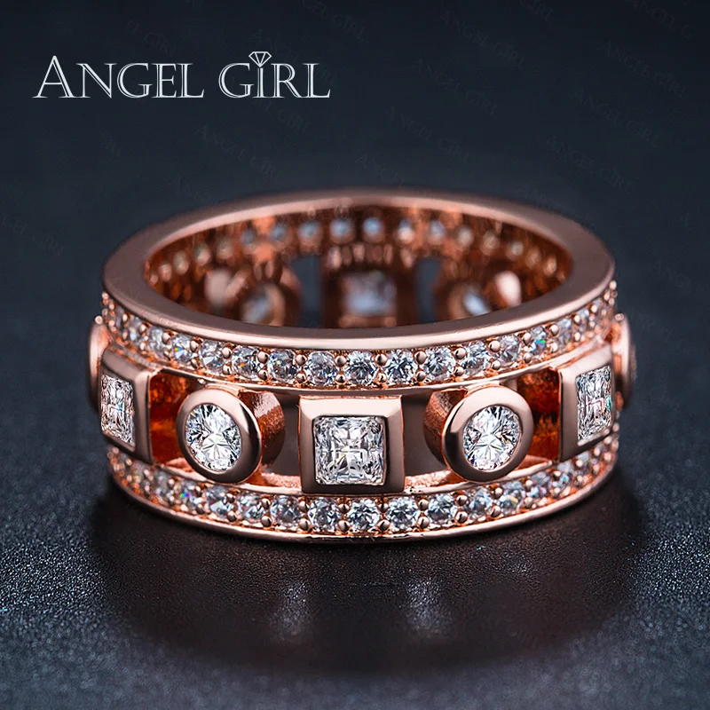Angel Girl 2018 простой геометрический дизайн проложили CZ обручальные кольца