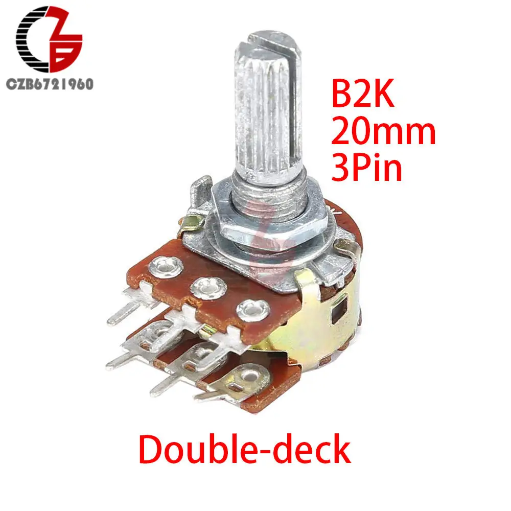 WH148 3Pin 20 мм Переключатель потенциометра 1K 2K 5K 10K 20K 50K 100K 250K 500K 1M B10 потенциометр один двойной слой - Цвет: B2K Double