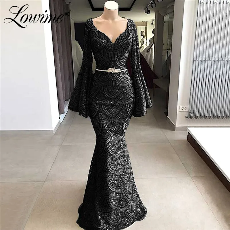 Элегантное кружевное арабское вечернее платье с V образным вырезом Дубаи