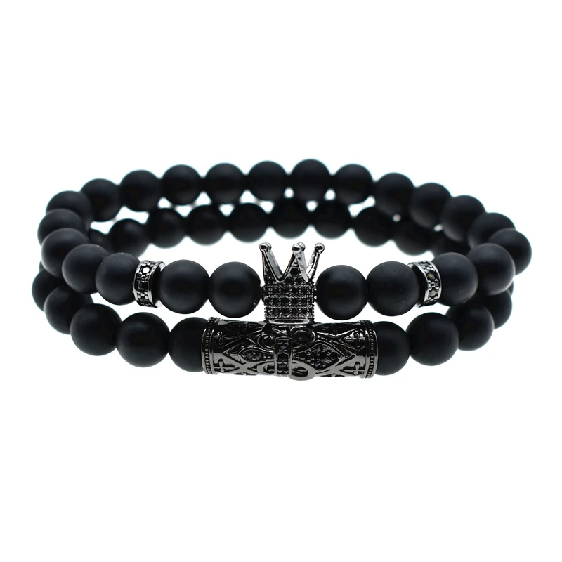 4 цвета матовый камень Pulseira hombres CZ императорская корона и шлем Шарм браслет для