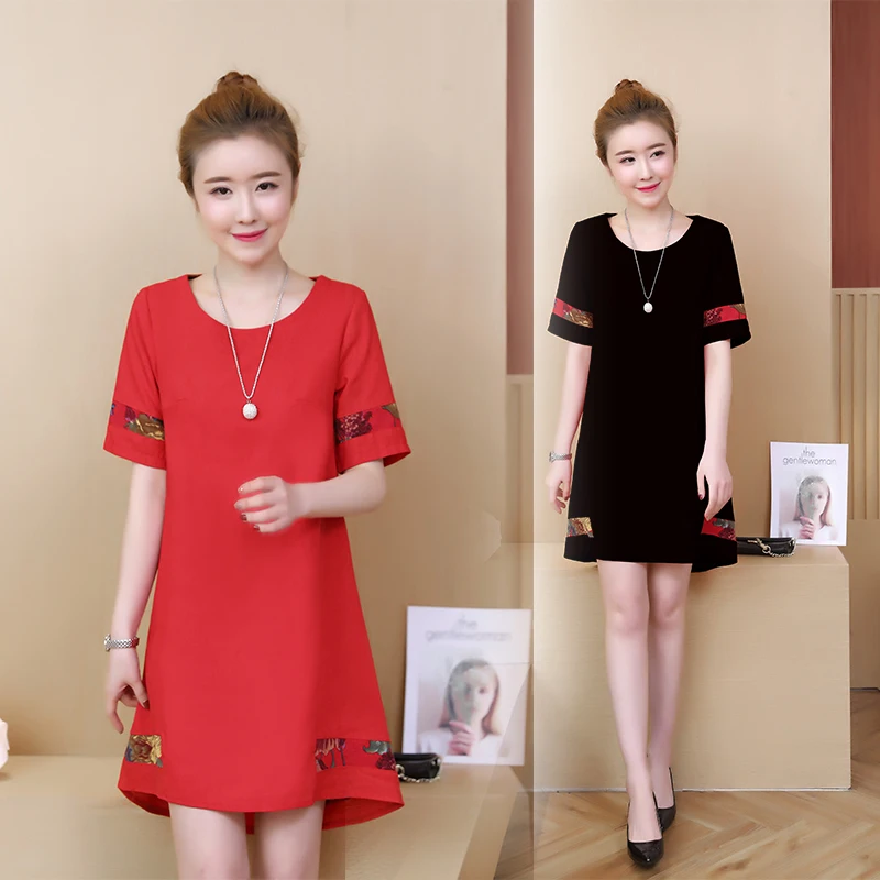5XL Хлопковое платье женское 2019 новое летнее с коротким рукавом и круглым вырезом