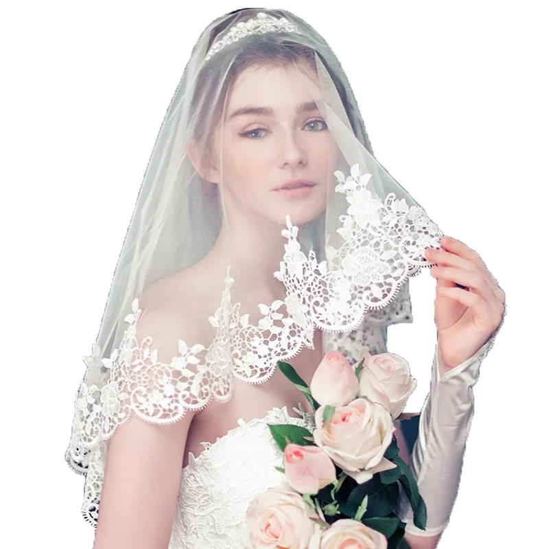 Фаты и Свадебные вуали 2017 Кружево edge 1.2 м * 1 два-Слои аксессуары собор свадебная