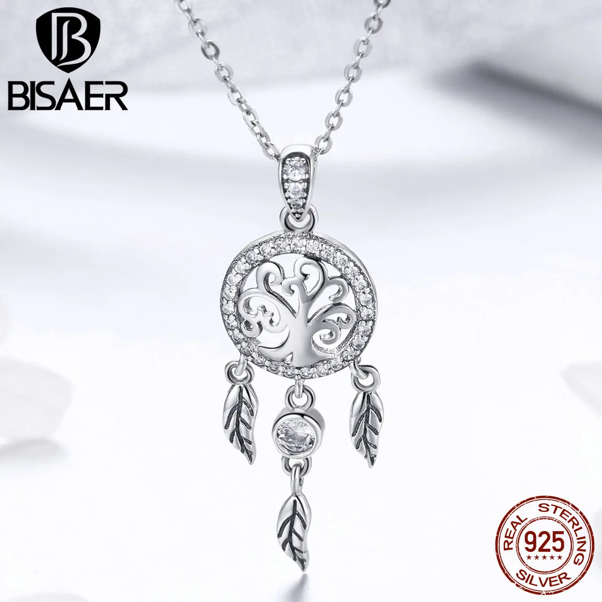 BISAER серебро 925 пробы винтажное Ловец снов семейное дерево колье с кулонами из