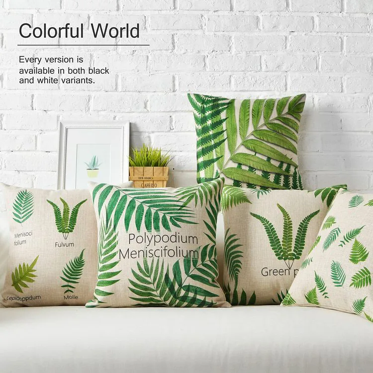 Тропические растения пальмовых листьев Чехлы белье зеленый Декоративные