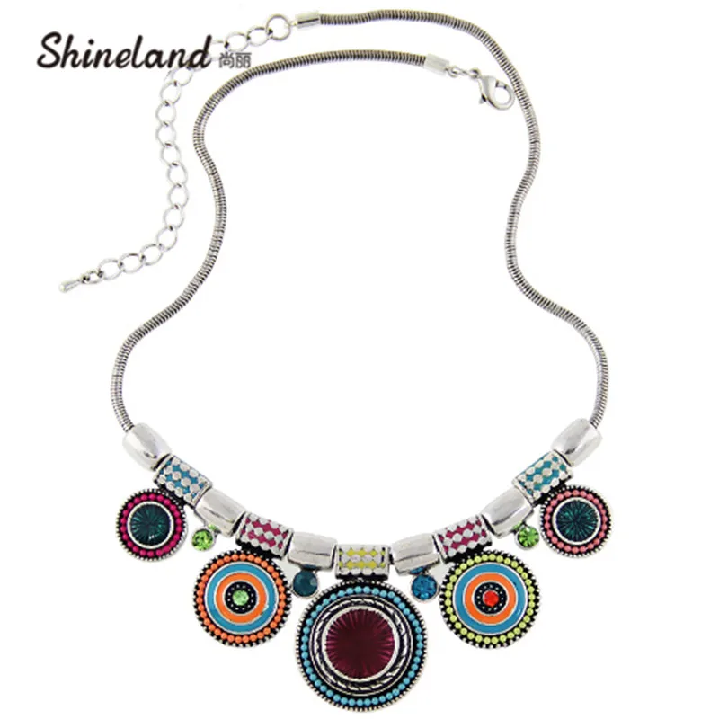 Shineland, новинка, колье, модное этническое ожерелье, винтажное, цветное, с бусинами, массивная Подвеска для женщин, ювелирное изделие, подарки