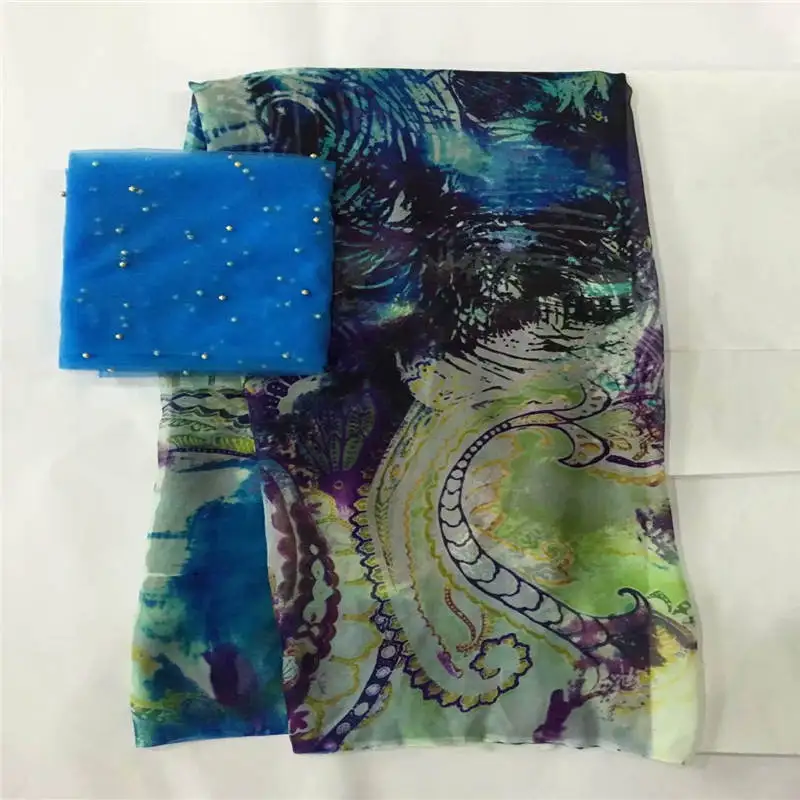 

LX!Fashion High Quality African Silk Chiffon Printed Fabric For Ladies To Wear Soft And Comfortable Printed Silk Fabric! F33023