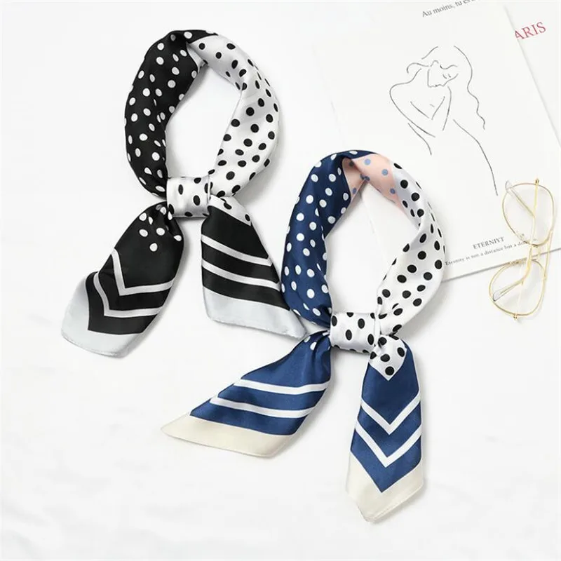 Новинка Женский твиловый шелковый шарф 70 см с цветочным принтом в полоску