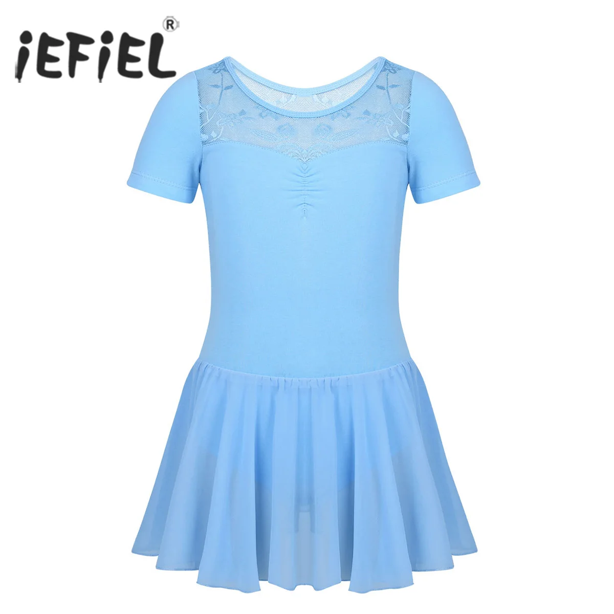 

Kids Girls Beautiful Stage Performance Tutu Dress Floral Lace Splice Back Ballet Dancewear Gymnastics Leotard Chiffon Costumes