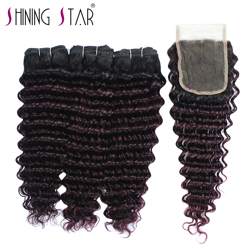 Shining Star глубокая волна Ombre бордовый темно красный перуанский натуральные волосы