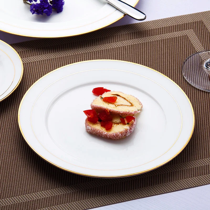 2 Pcs Direct bone china gilt dinner plate sample wedding new house banquet tableware pure white Western dish steak plate|Блюдца и