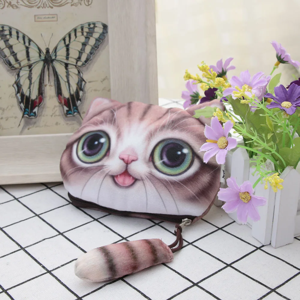 Новые милые 3D животных с передней молнией чехол портмоне кошка женский кошелек