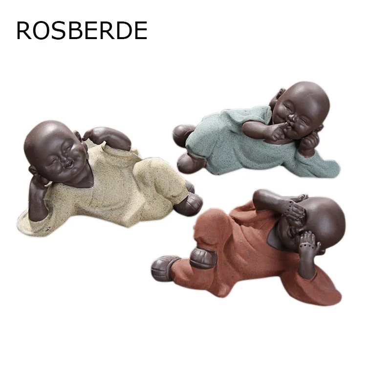 Керамическая статуя Будды фиолетовый песок керамика маленький монах чай