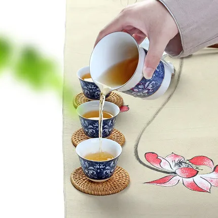 Синий и белый фарфор чайные наборы кунг-фу керамика японский домашний простой