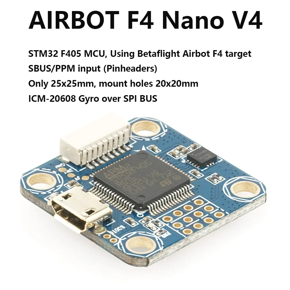 AIRBOT F4 Nano V4 плата полетного контроллера ICM20608 гироскоп для RC FPV Гонки кросс Дрон