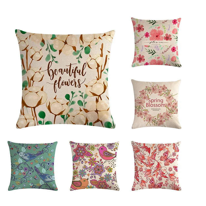 

Colorful Romantic Floral Pattern Abstract Exotic Floral Garden Flowers Butterfly Jungle Cushion Cover Sofa Throw Pillow Case