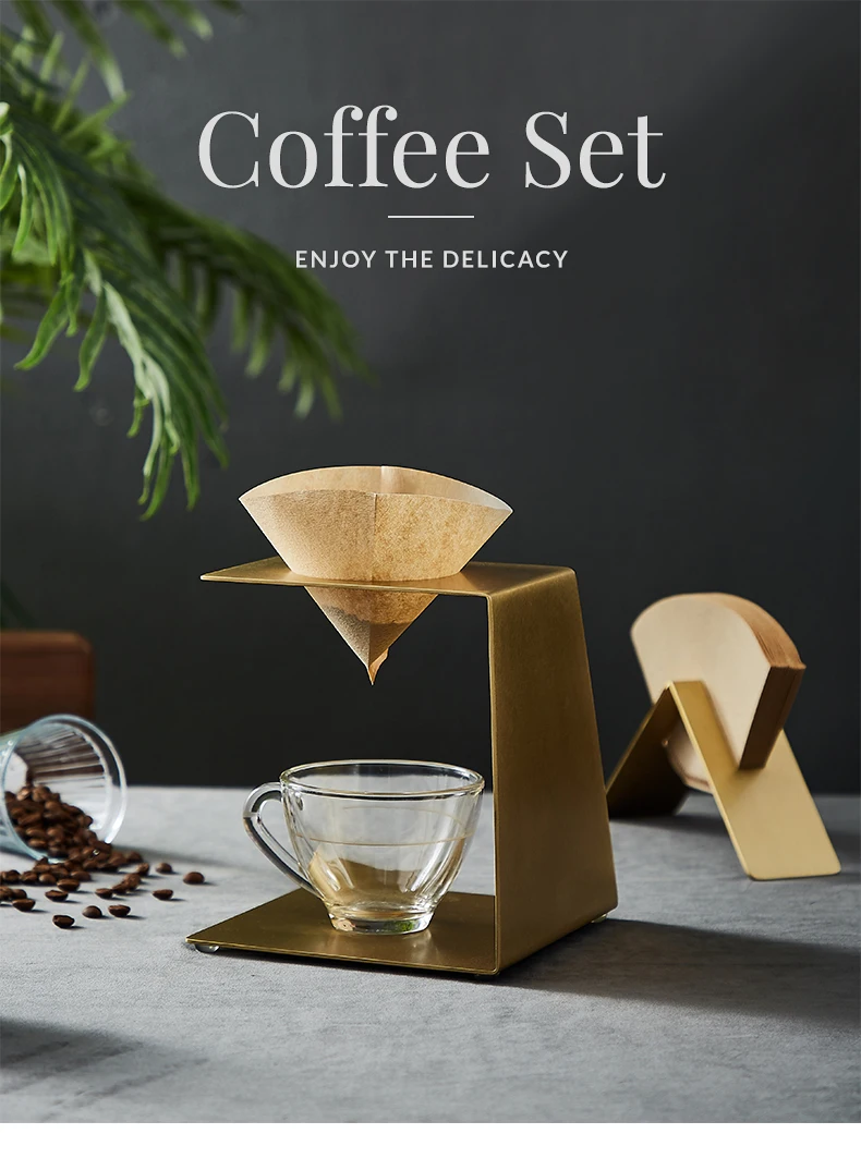 Brewing Coffee Filter Paper Holder Hand Drip Rack Solid Brass Household Filter Cup Bracket Set Coffee Pot Filter Shelf Storage