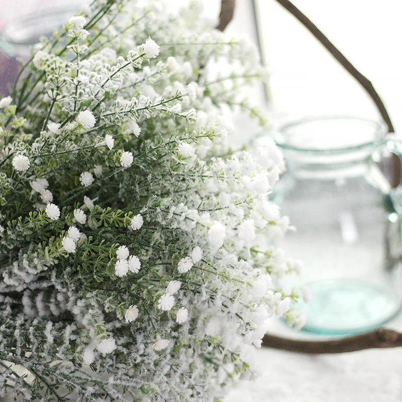 Искусственная ветка Gypsophila белый цветок голова зеленый babysvish для Рождественского