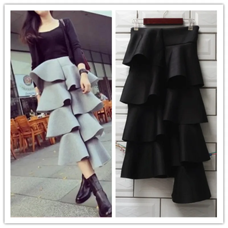 2017 корейский пространство хлопок торт цветовое нерегулярные слоеный пирог skirt