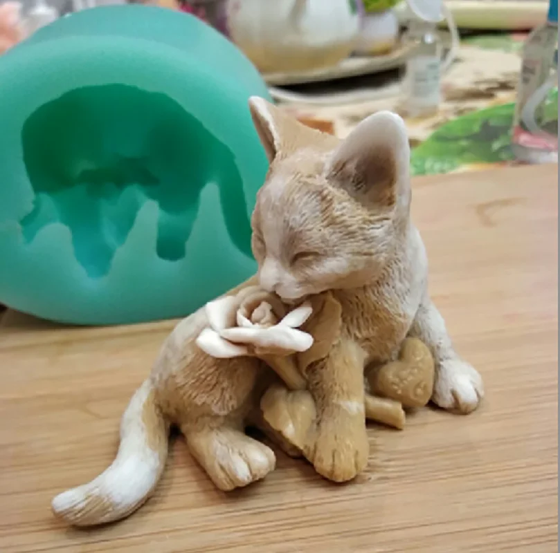3d цветок милый кот ручной работы Мыло Свеча для украшения торта силиконовые