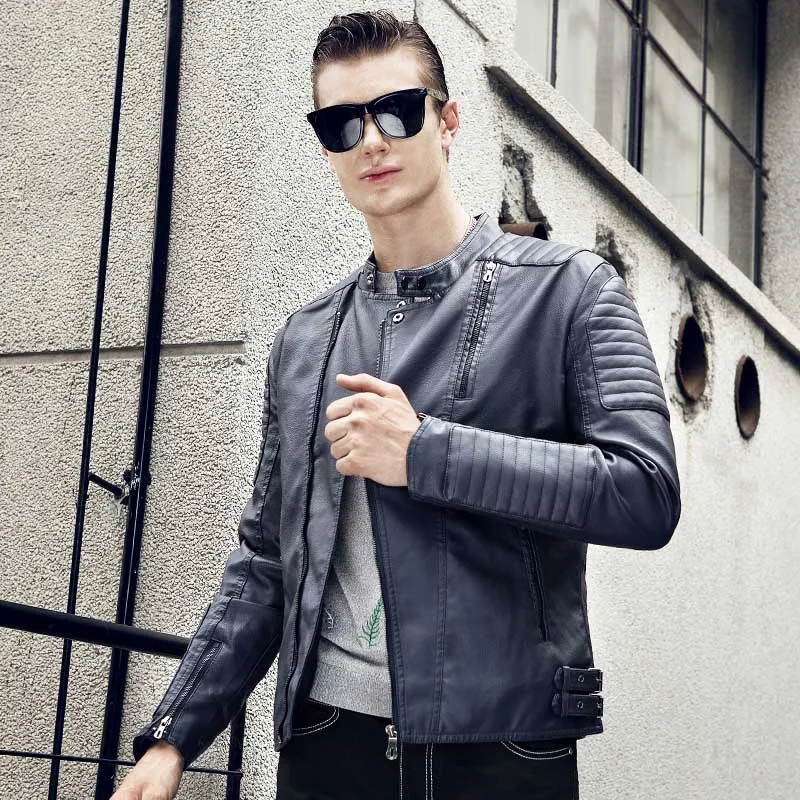Vogue кожаная куртка Для мужчин отложной воротник jaqueta de couro masculina PU S тонкий Кожаные