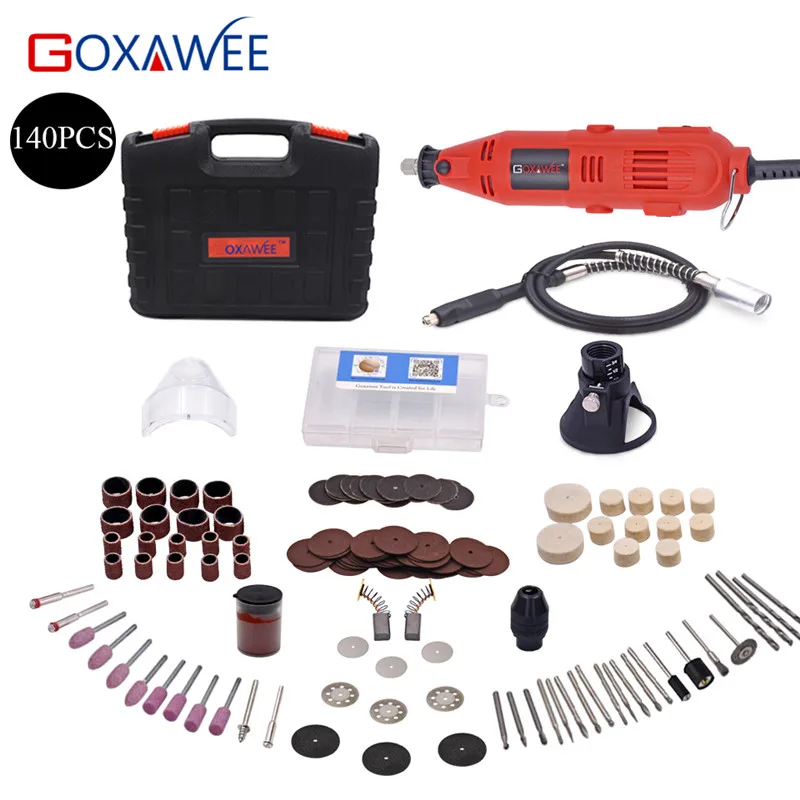 GOXAWEE 220V Электрический мини-дрель гравер переменная Скорость роторный с гибким валом 181 шт. аксессуары Мощность инструменты для Dremel