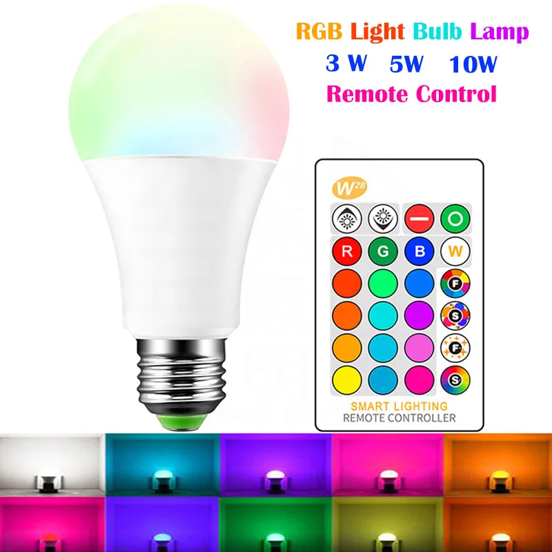 

E27 светодиодный RGB светильник накаливания с регулируемой яркостью B22 лампы дистанционного Управление 3/5/10W AC220V 16 Цвет меняющийся прожектор с...