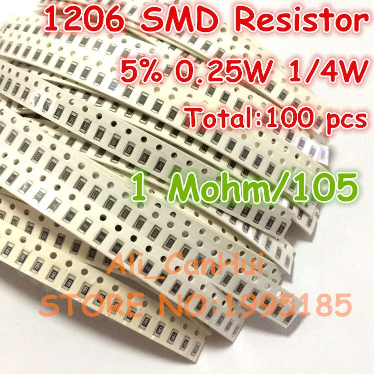 100 шт./лот 1206 5% 1 МОм м 1000K 105 1/4 Вт 0 25 SMD резистор 3 2*1 6 мм | Обустройство дома