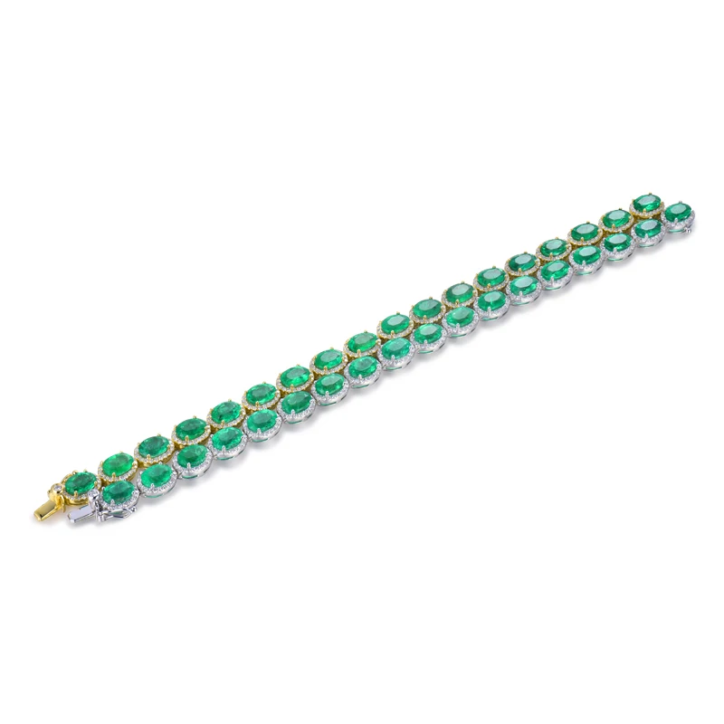 LOVERJEWELRY Браслеты для Для женщин Слои Solid 18 k цвет: желтый, белый золотой 27.06ct натуральный изумруд 175 мм Длина Женская Праздничная обувь браслет