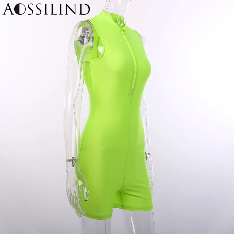 AOSSILIND неоновый зеленый без рукавов костюм пляжного типа на молнии 2019 Лето Для