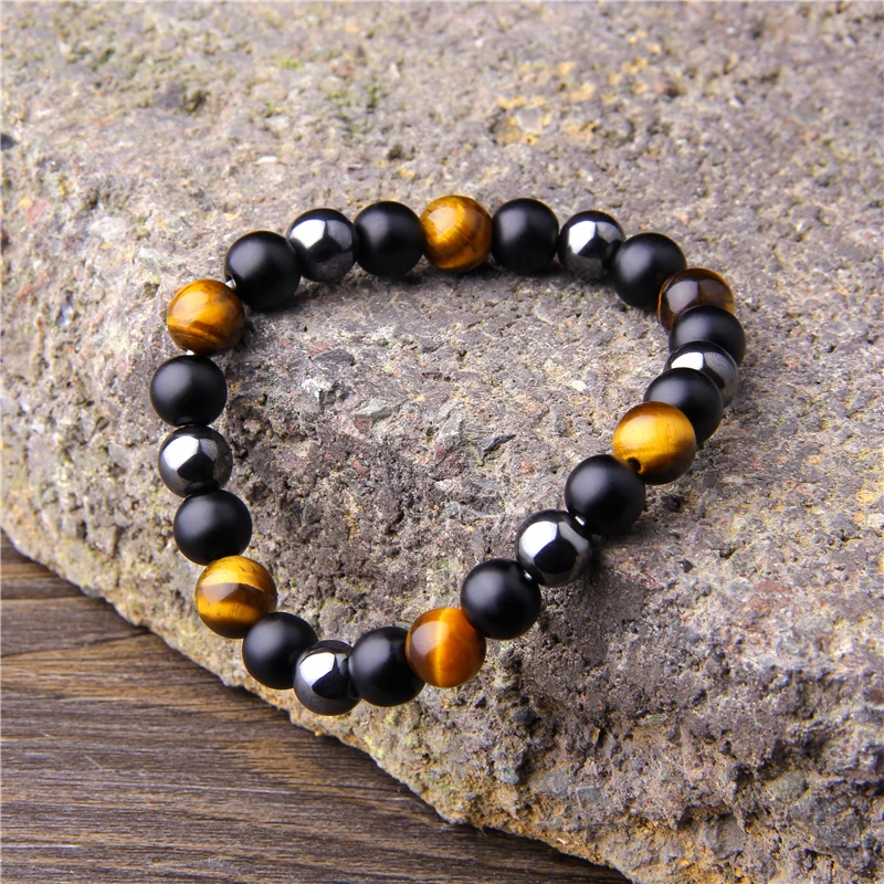 Natural Black Obsidian Hematite Tiger Eye Beads Bracelets Men for Magnetic Health Protection Women Jewelry Pulsera Hombre images - 6