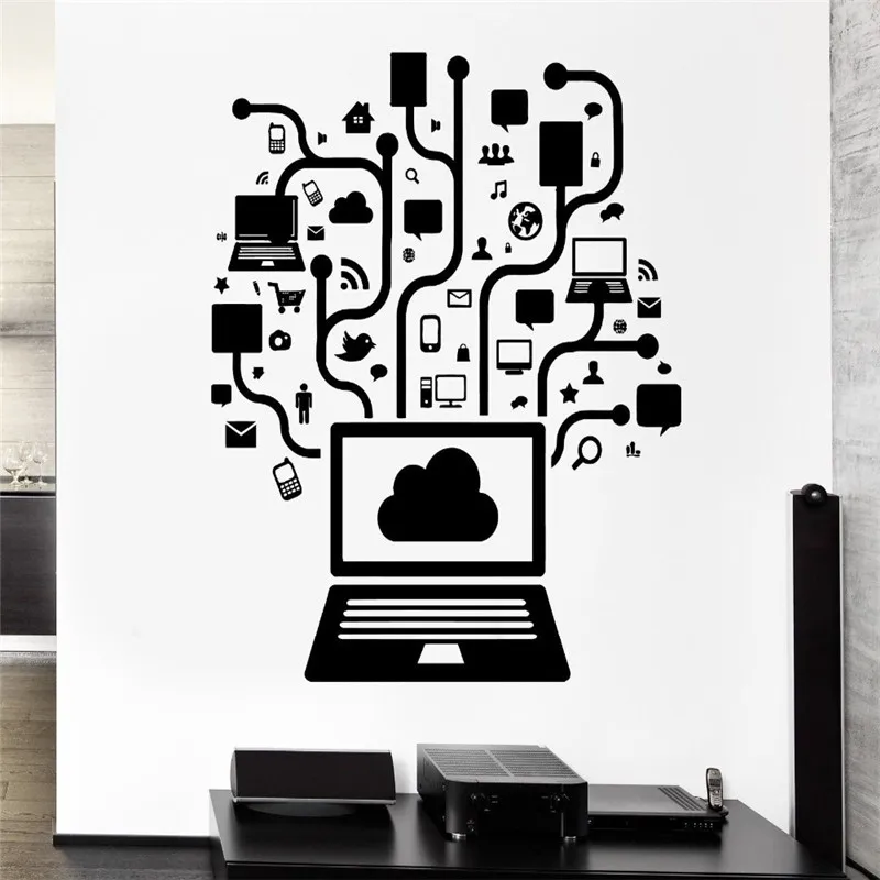 

Computer Wall Vinyl Computer Social Network Online Gamer Internet Teen PC Wall Sticker Wall Office Room Home Decoration H354