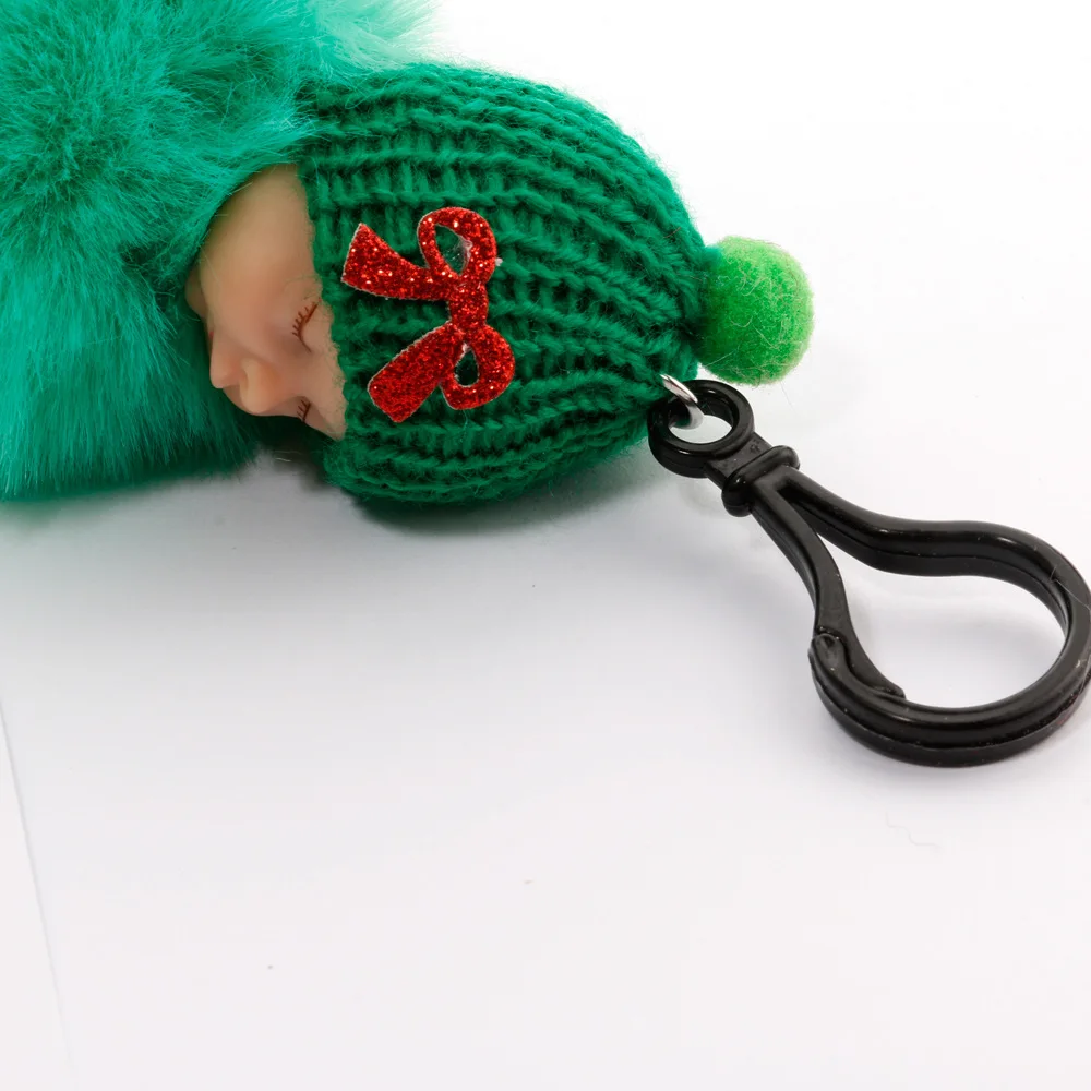 Брелок для ключей в виде спящей куклы цветочный помпон из кроличьего меха