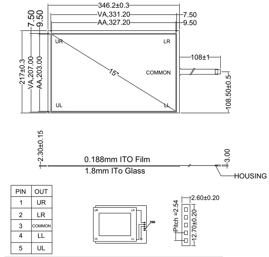 15 дюймов 346*217 мм 346 * 217 2 x 5 резистивный сенсорный экран панель USB Комплект для