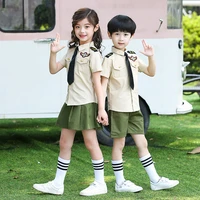 2019 new child clothing kindergarten uniform for boys girls school uniform 2pcs military training clothing with tie hat sl1072