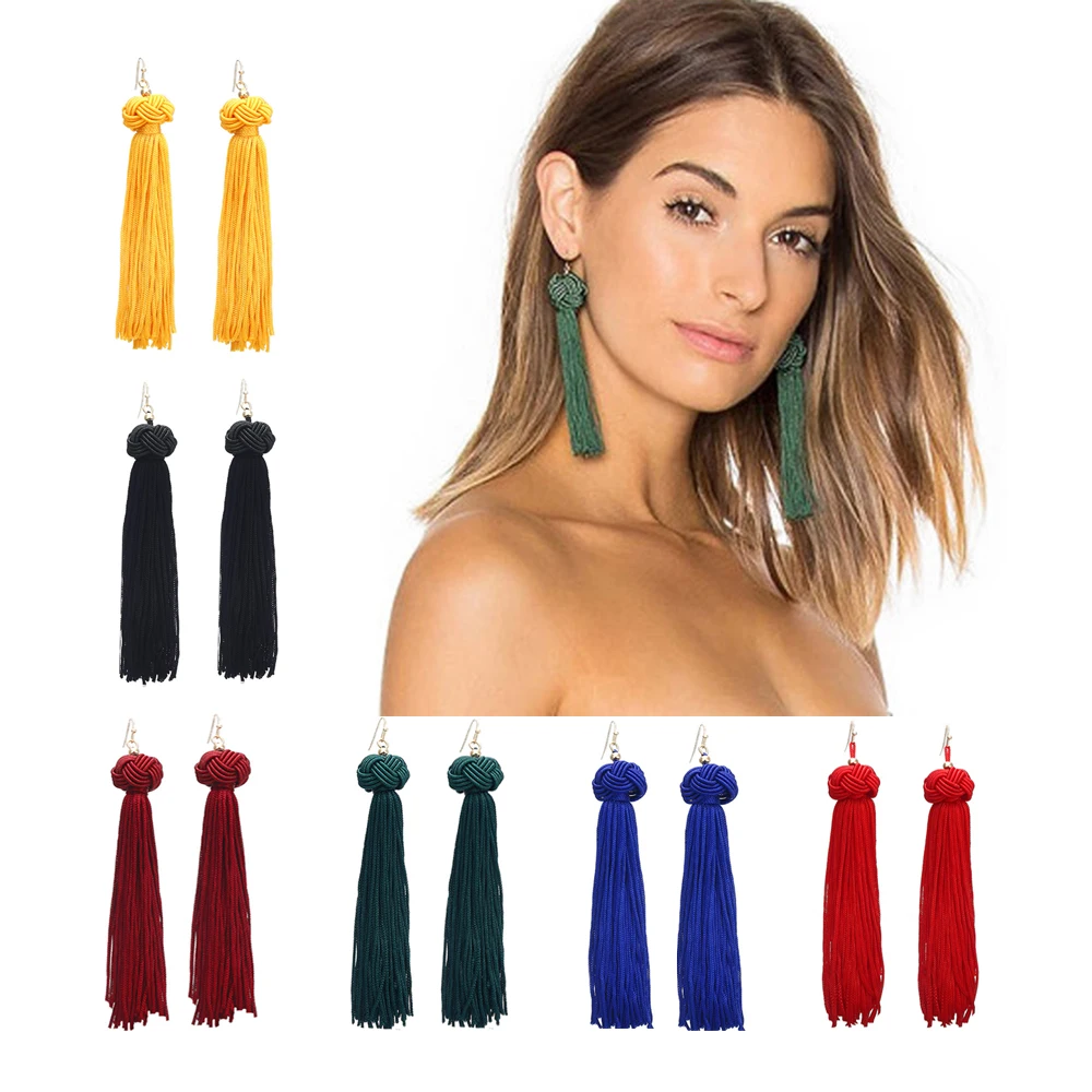 Новые модные женские ретро многоцветные длинные серьги с кисточками для женщин
