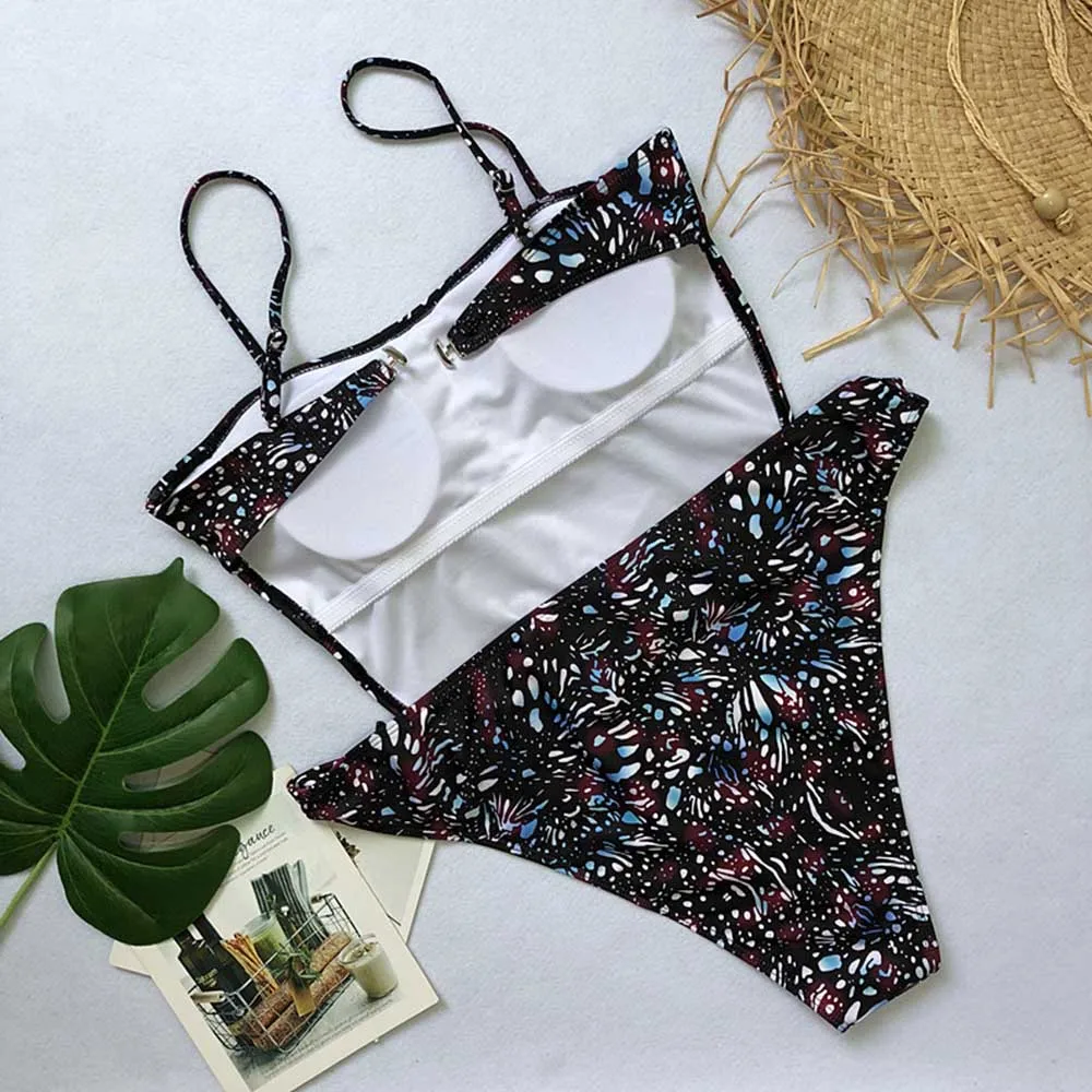 FS One Piece Print Womens Swimsuits Bandeau Bikini Plus Size Solid Swimwear Push Up Bow Tie Sexy Bathing Suits Monokini | Спорт и