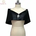 Романтические черные атласные вечерние накидки, свадебные накидки с брошью, куртка для выпускного вечера и вечеринки на заказ