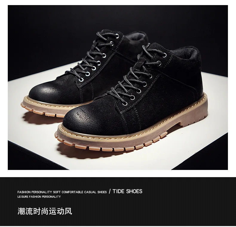 Genuine Leather Men Boots Autumn Winter Ankle Boots Fashion Footwear Lace Up Shoes Men High Quality Vintage Men Shoes