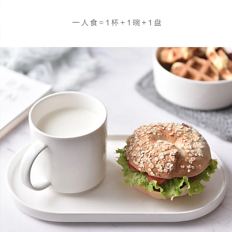 Japanese Style Ceramic Breakfast One-person Suit Cup Bowl Dish Set Home Cereal Plate With Milk Free Shipping | Дом и сад