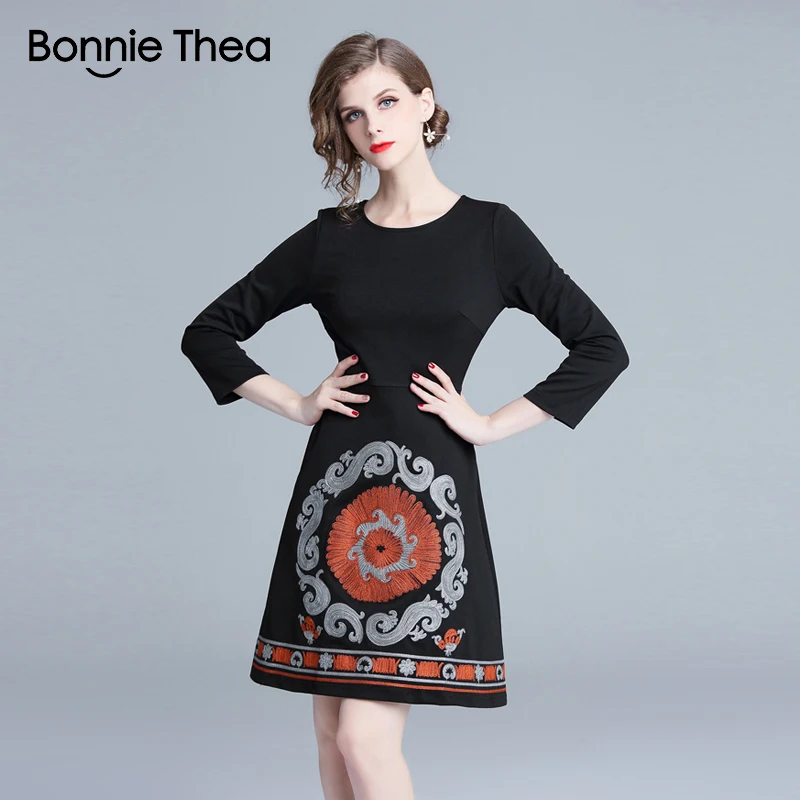 Женское черное вечернее платье с вышивкой Bonnie Thea Осеннее облегающее элегантное