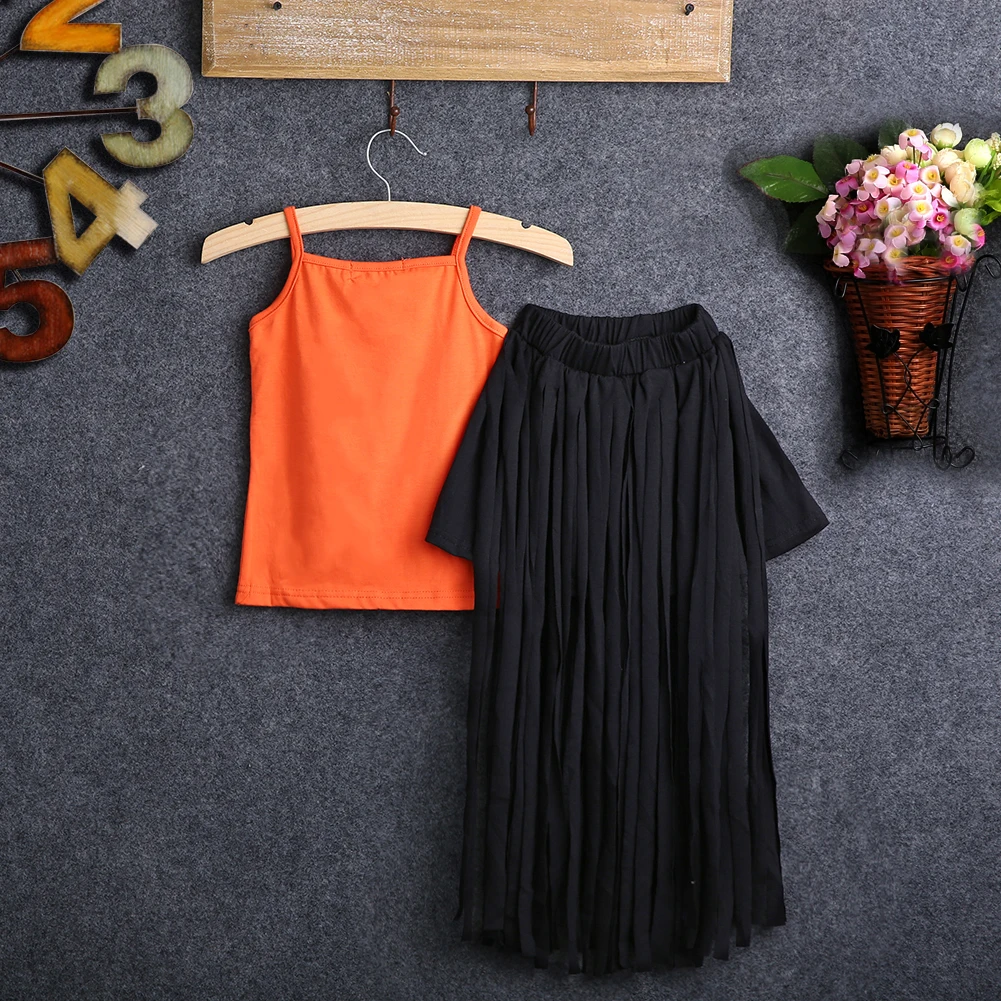 Летний комплект одежды из 2 предметов для маленьких девочек оранжевая жилетка с