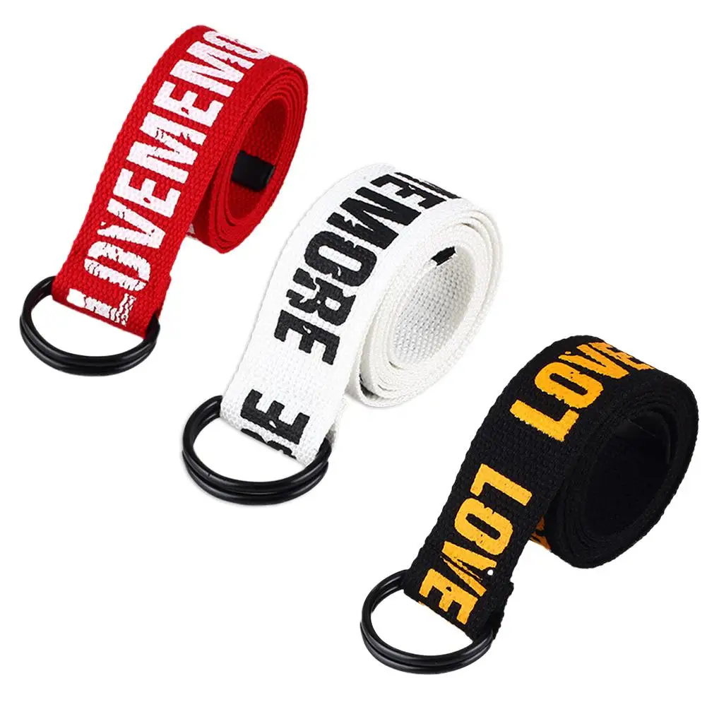 Belt Harajuku Style Red Letter Printed Fashion Unisex Double D Ring Canvas Strap Long Jeans Belts For Women Men | Дом и сад